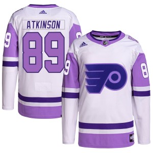 Men's Philadelphia Flyers Cam Atkinson Adidas Authentic Hockey Fights Cancer Primegreen Jersey - White/Purple