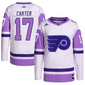 Men's Philadelphia Flyers Jeff Carter Adidas Authentic Hockey Fights Cancer Primegreen Jersey - White/Purple