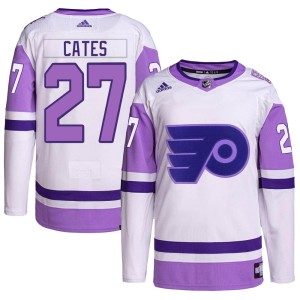 Men's Philadelphia Flyers Noah Cates Adidas Authentic Hockey Fights Cancer Primegreen Jersey - White/Purple