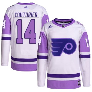 Men's Philadelphia Flyers Sean Couturier Adidas Authentic Hockey Fights Cancer Primegreen Jersey - White/Purple
