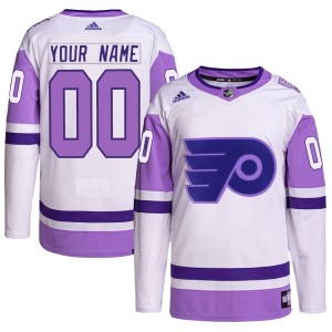 Men's Philadelphia Flyers Custom Adidas Authentic Hockey Fights Cancer Primegreen Jersey - White/Purple