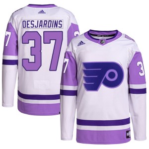 Men's Philadelphia Flyers Eric Desjardins Adidas Authentic Hockey Fights Cancer Primegreen Jersey - White/Purple