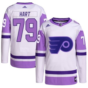 Men's Philadelphia Flyers Carter Hart Adidas Authentic Hockey Fights Cancer Primegreen Jersey - White/Purple