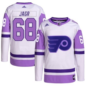 Men's Philadelphia Flyers Jaromir Jagr Adidas Authentic Hockey Fights Cancer Primegreen Jersey - White/Purple