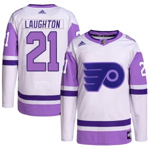 Men's Philadelphia Flyers Scott Laughton Adidas Authentic Hockey Fights Cancer Primegreen Jersey - White/Purple