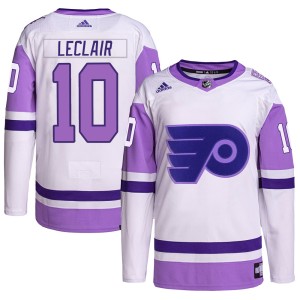 Men's Philadelphia Flyers John Leclair Adidas Authentic Hockey Fights Cancer Primegreen Jersey - White/Purple