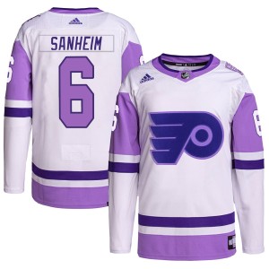 Men's Philadelphia Flyers Travis Sanheim Adidas Authentic Hockey Fights Cancer Primegreen Jersey - White/Purple