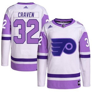Youth Philadelphia Flyers Murray Craven Adidas Authentic Hockey Fights Cancer Primegreen Jersey - White/Purple