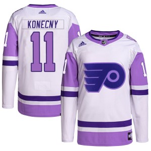 Youth Philadelphia Flyers Travis Konecny Adidas Authentic Hockey Fights Cancer Primegreen Jersey - White/Purple