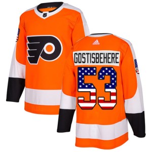 Men's Philadelphia Flyers Shayne Gostisbehere Adidas Authentic USA Flag Fashion Jersey - Orange