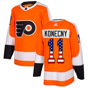 Men's Philadelphia Flyers Travis Konecny Adidas Authentic USA Flag Fashion Jersey - Orange