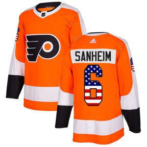 Men's Philadelphia Flyers Travis Sanheim Adidas Authentic USA Flag Fashion Jersey - Orange
